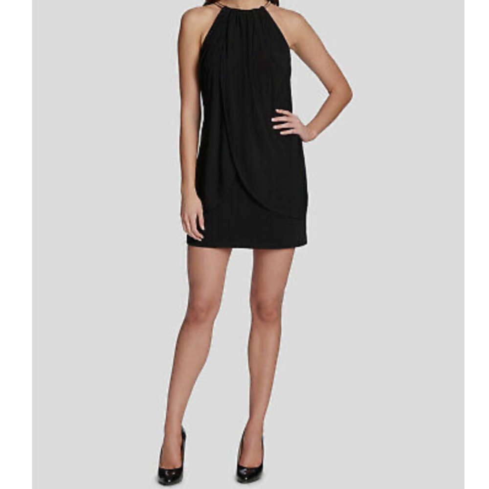 Kensie Black Draped Snake Chain Halter Dress